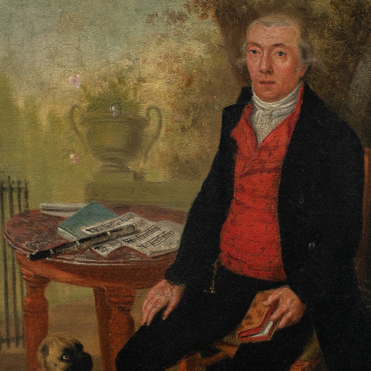 Peintre anglais (XVIIIe-XIXe siècle) - Portrait d'un gentilhomme avec un carlin.-photo-2