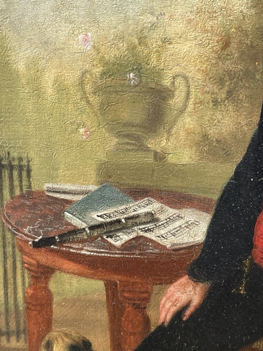 Peintre anglais (XVIIIe-XIXe siècle) - Portrait d'un gentilhomme avec un carlin.-photo-3
