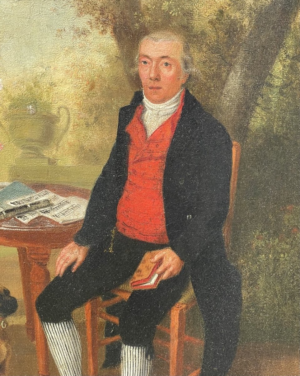 Peintre anglais (XVIIIe-XIXe siècle) - Portrait d'un gentilhomme avec un carlin.-photo-4