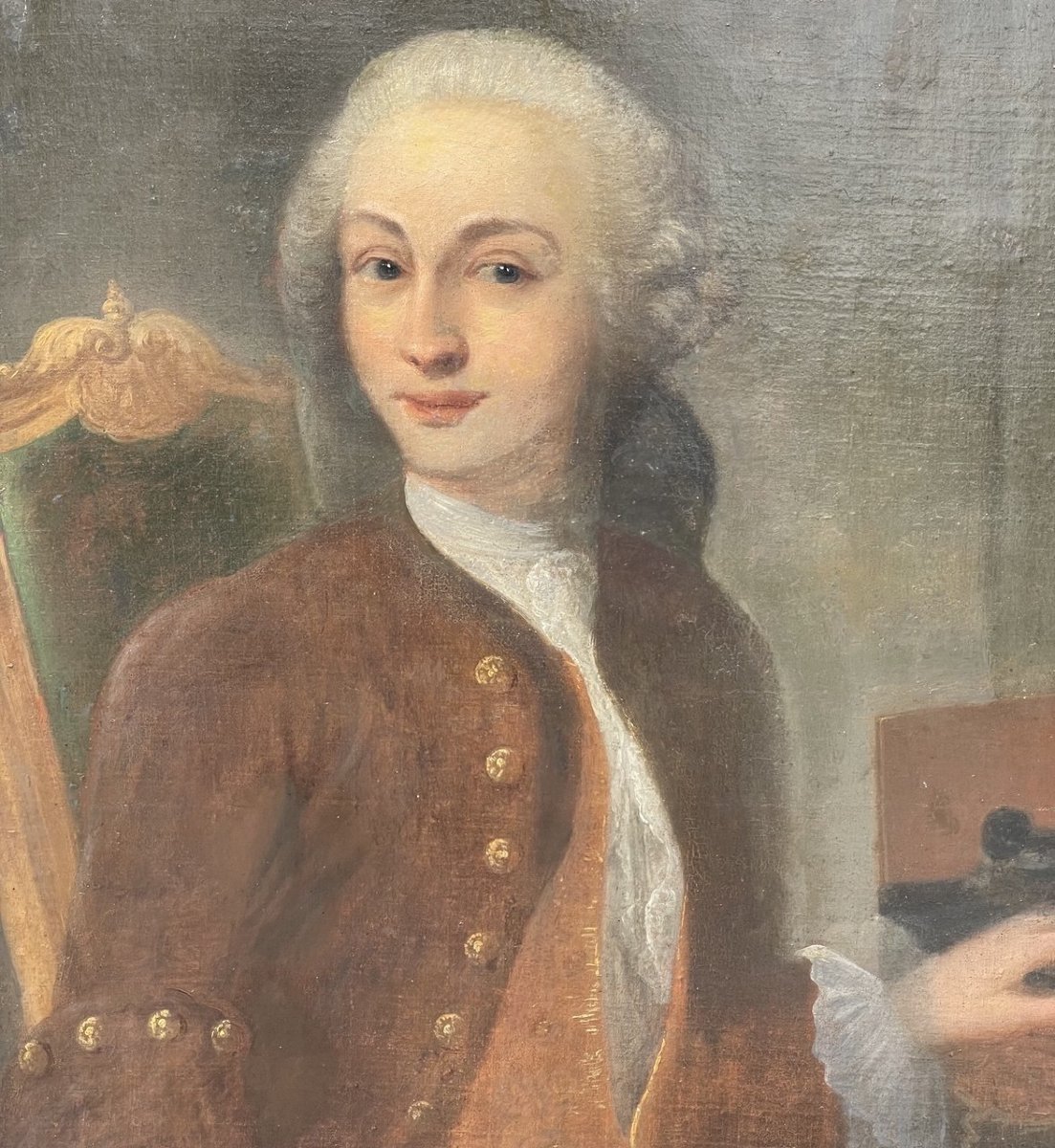 French Painter (18th Century) - Portrait Of A Gentleman At The Harpsichord.-photo-2