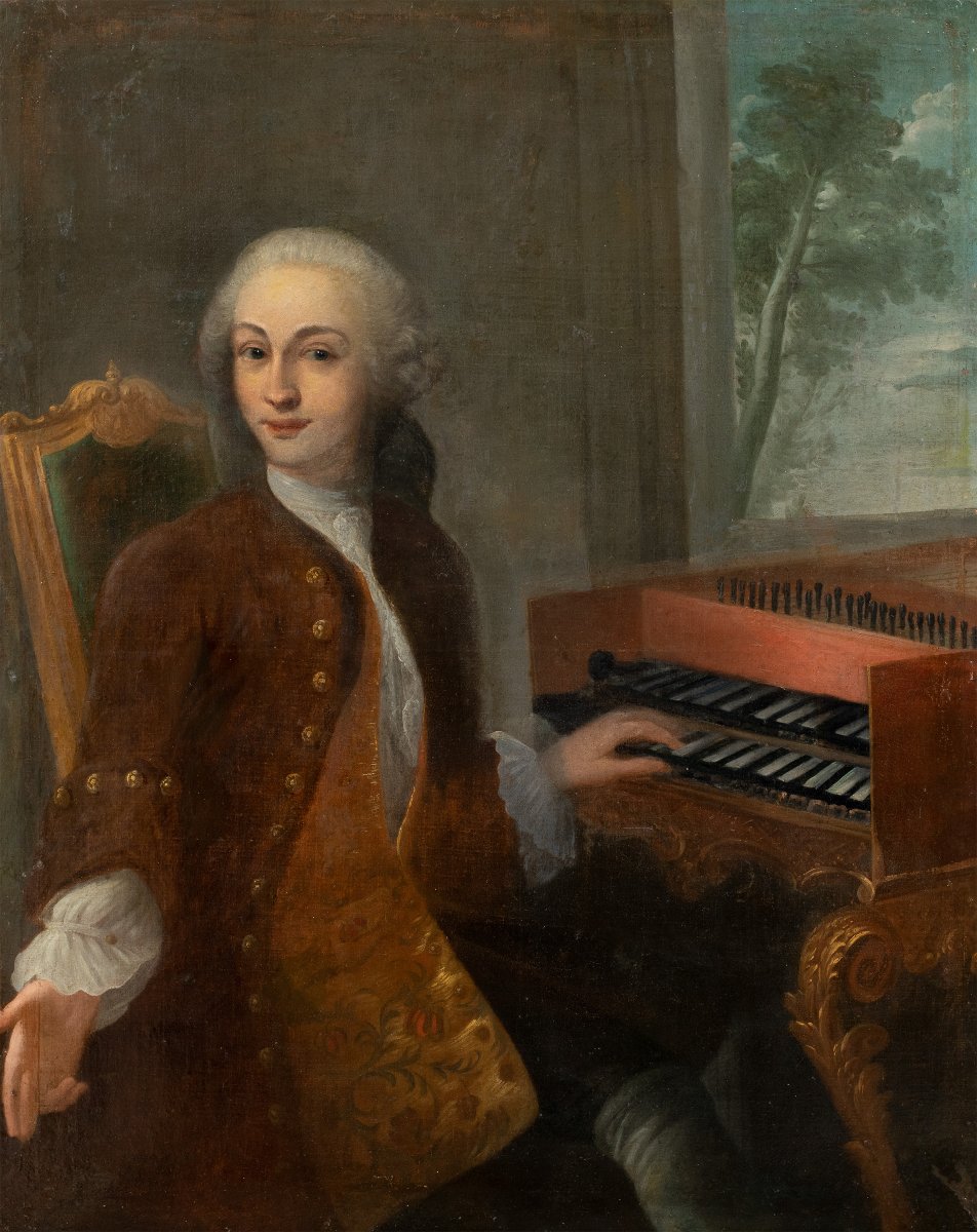 French Painter (18th Century) - Portrait Of A Gentleman At The Harpsichord.