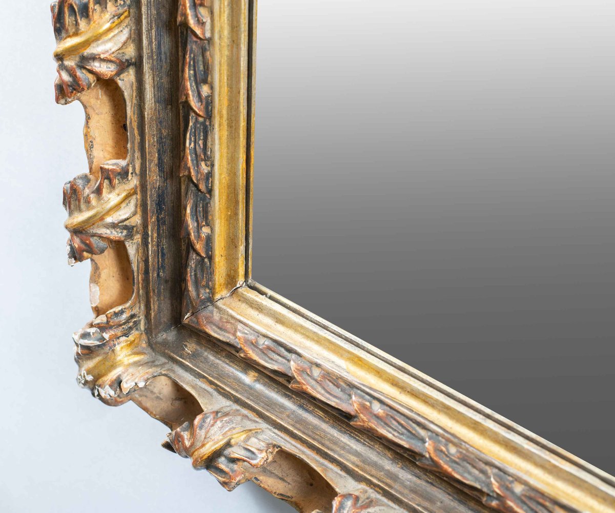 Miroir Art nouveau en bois sculpté et doré. Italie, XXe siècle.-photo-1