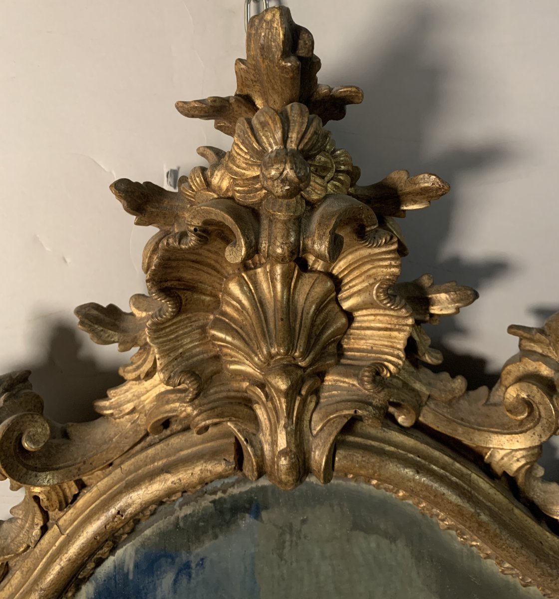 Carved And Gilded Wood Mirror. Northern Italy, 18th Century.-photo-2