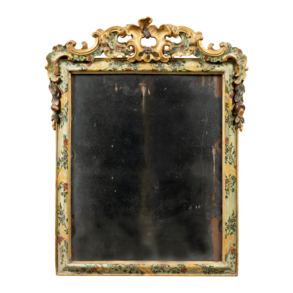 Miroir en bois sculpté, laqué et doré. Venise, XVIIIe siècle.