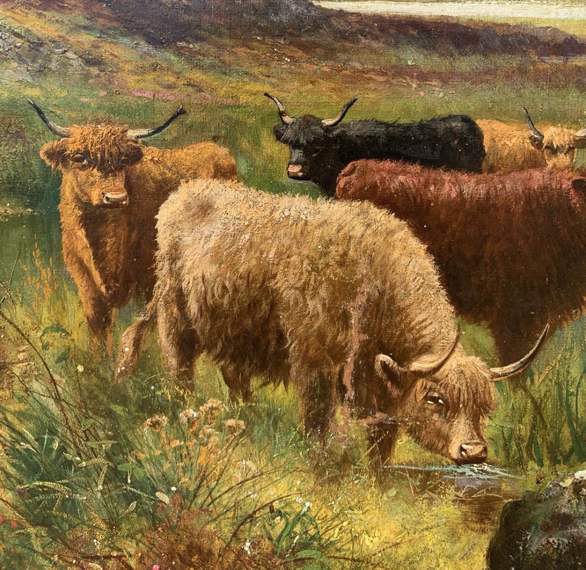British Painter (late 19th Century) - Highland Cattle By A Lake.-photo-2