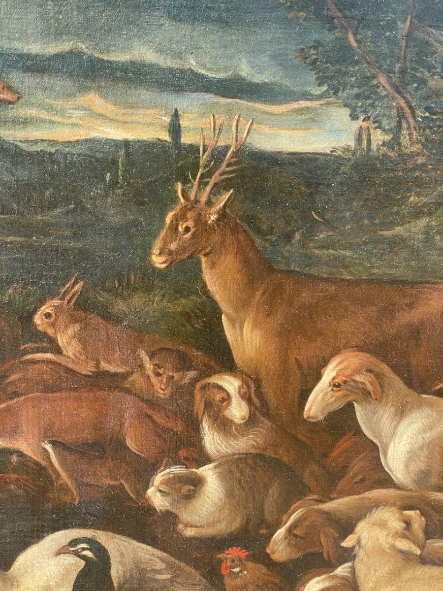 Attribué à Francesco Bassano le Jeune (XVI) - Orphée enchante les animaux.-photo-3