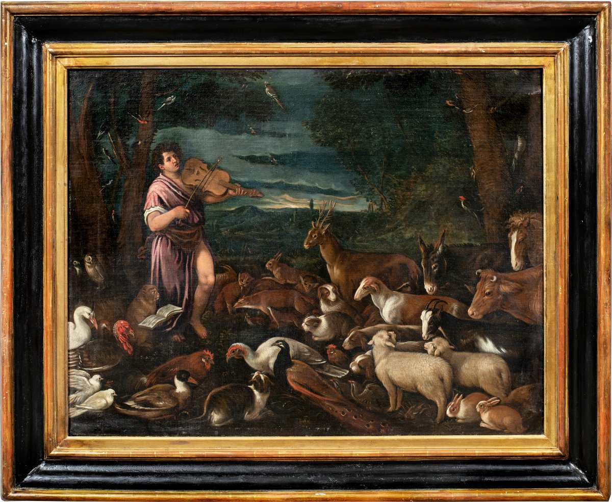 Attribué à Francesco Bassano le Jeune (XVI) - Orphée enchante les animaux.