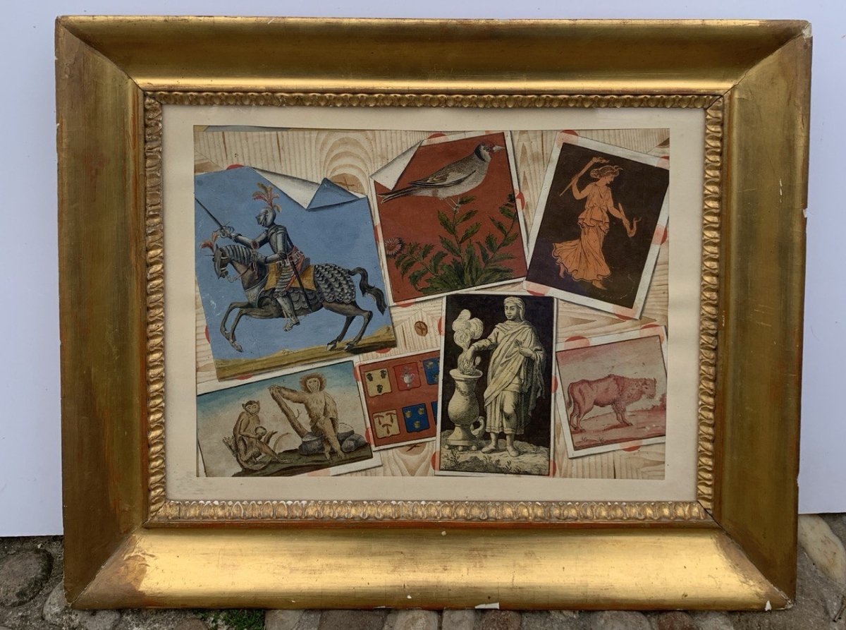 French Painter (19th Century) - Trompe-l'œil With Collectible Prints.-photo-4