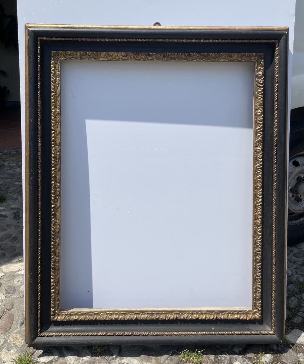 Carved, Ebonized And Parcel-gilt Wood Frame. Rome, Late 19th Century.-photo-1