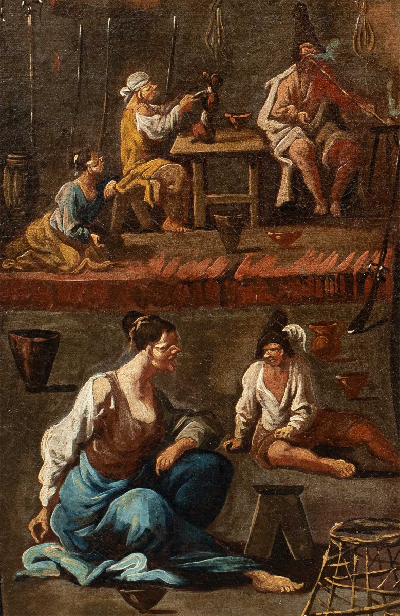 Attribué à Alessandro Magnasco (Gênes 1667-1749) - Scène de taverne avec un marchand et une pie-photo-3