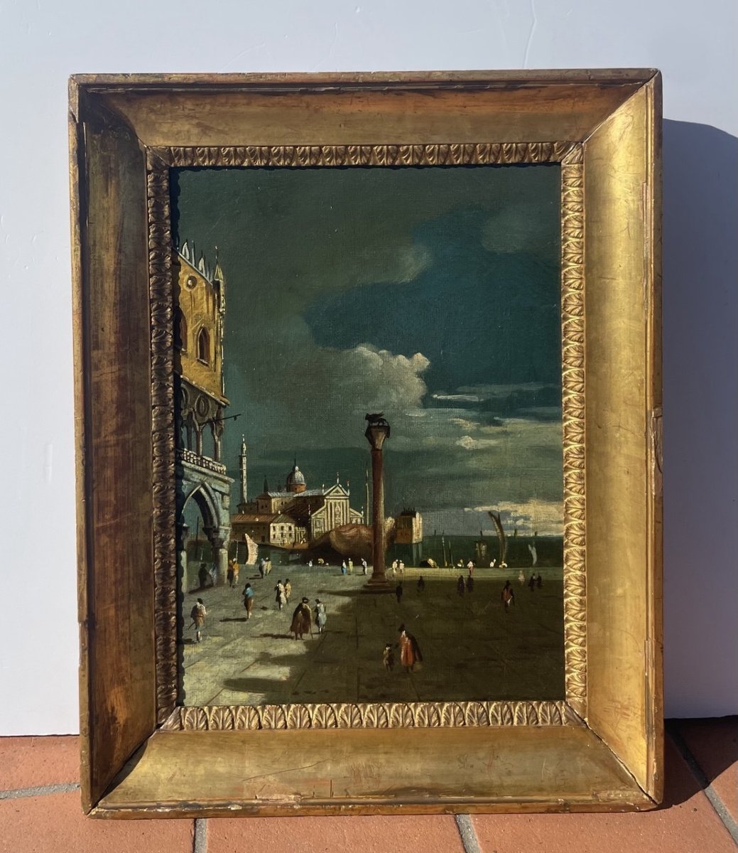 Peintre vénitien (XIX) – Venise, vue de la Piazzetta San Marco.-photo-4