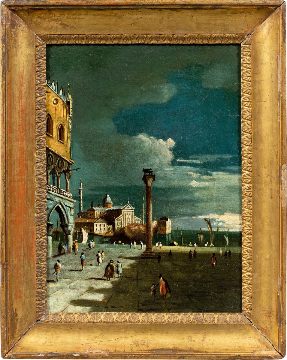 Peintre vénitien (XIX) – Venise, vue de la Piazzetta San Marco.