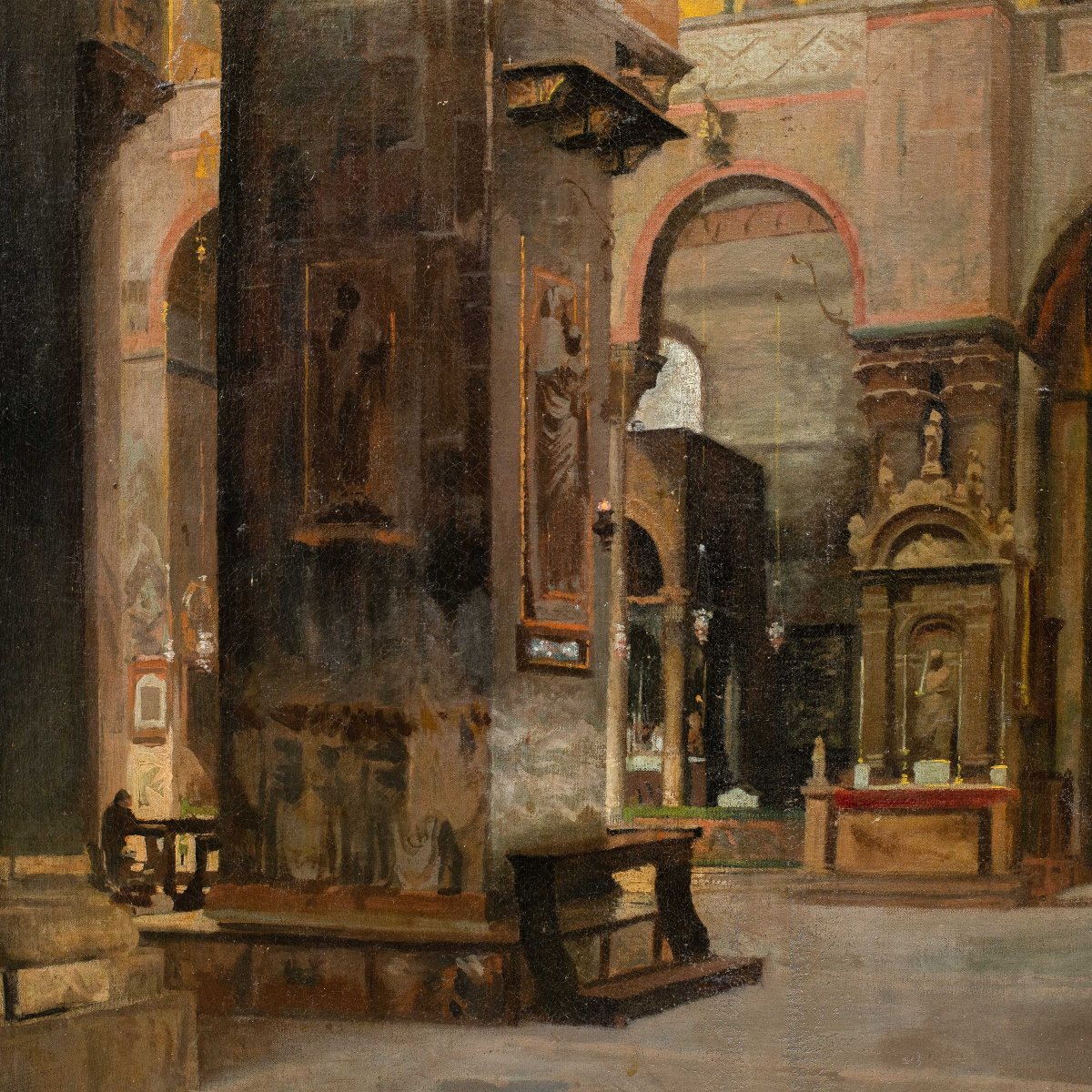 Giuseppe Faccin (Schio 1874 - Vicence 1916) – Vue de l'intérieur de la basilique Saint-Marc.-photo-2