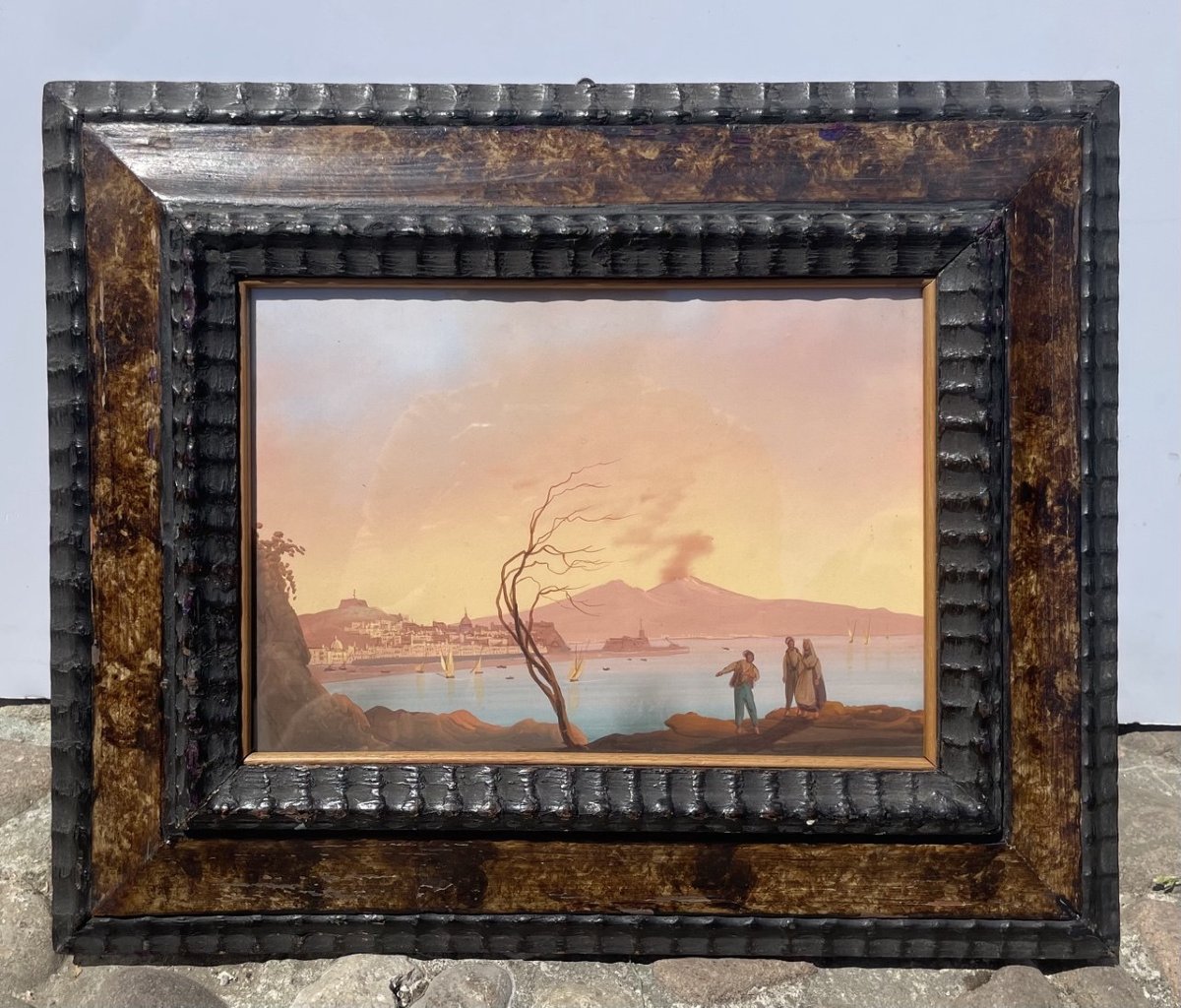 Gioacchino La Pira (actif à Naples entre 1839 et 1875) – Vue du golfe de Naples à l'aube.-photo-4