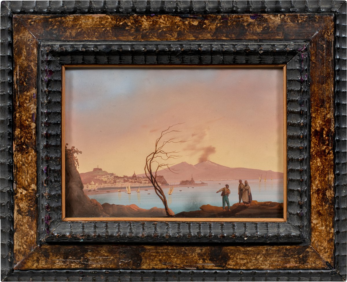 Gioacchino La Pira (actif à Naples entre 1839 et 1875) – Vue du golfe de Naples à l'aube.