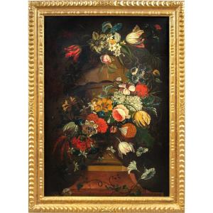 Italian Painter (18th Century) - Still Life With Vase Of Flowers.
