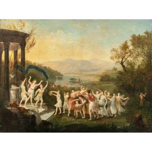 Peintre Italien (xviiie Siècle) - Bacchanale Avec Danseuses.