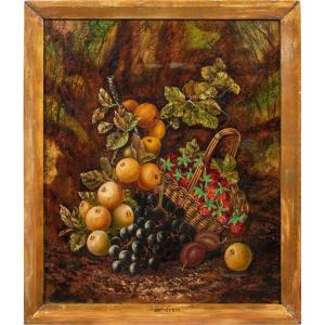 J. Clays (britannique, 19e-20e Siècle) - Nature Morte à La Corbeille De Fruits.