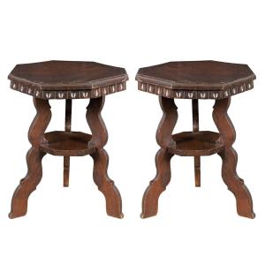 Pair Of Refectory Style Stools. Italy, Early 20th Century.