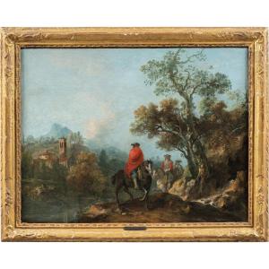 Francesco Zuccarelli (pitigliano 1702 - Florence 1788) - River Landscape With Knights.