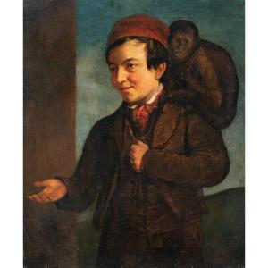 English Painter (19th Century) - Young Man With Monkey.