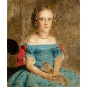 English Painter (late 19th Century) - Little Girl With Kitten.
