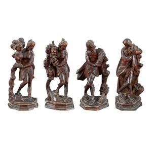 Quatre Sculptures En Bois Sculpté - Quatre Saisons - Venise, XVIIIe Siècle