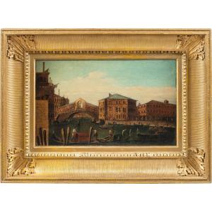 Peintre Vénitien (19ème Siècle) - Venise, Vue Du Pont Du Rialto.
