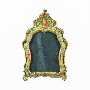 Carved, Lacquered And Painted Wooden Mirror. Venice, 18th Century.