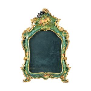 Carved, Lacquered And Painted Wooden Mirror. Venice, 18th Century.
