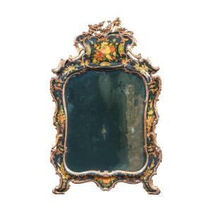 Carved, Lacquered And Painted Wooden Mirror. Venice, 18th Century.
