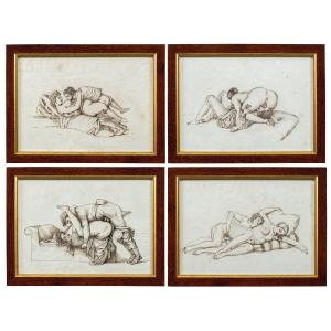 Peintre Français (19ème Siècle) - Quatre Scènes érotiques.
