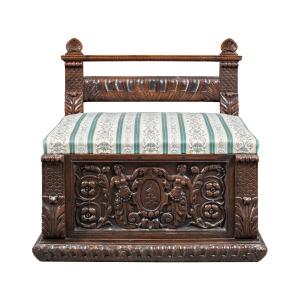 Banc En Bois Sculpté Et Sculpté. Italie, XVIIe Siècle.