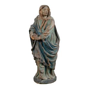 Sculpture en bois sculpté et peint - Madone en prière - Italie, XVIIe-XVIIIe siècle.