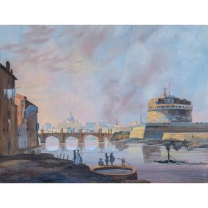 Follower Of Ippolito Caffi (belluno 1809 - Lissa 1866) - Rome, View Of The Tiber.
