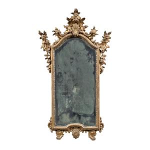 Carved And Gilded Wooden Mirror. Northern Italy, 18th Century.