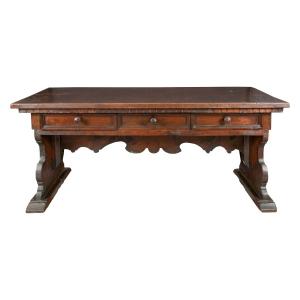 Large Writing Table In Solid Walnut. Northern Italy, Late 16th Century.