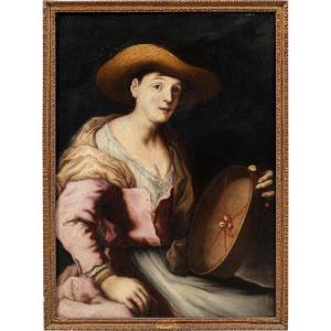 Antonio Zanchi (Este 1631 - Venise 1722) - Paysanne au tambourin.