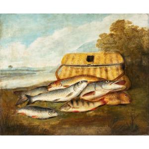 Peintre européen (XIXe siècle) - Nature morte aux poissons.