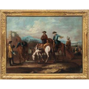 Giuseppe Zais (Forno di Canale 1709 - Trévise 1784) - Paysage avec cavaliers au repos.