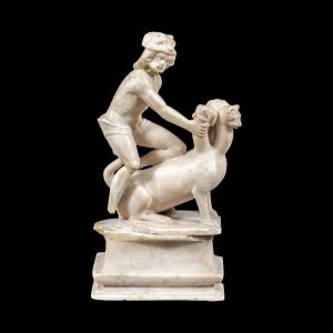 Sculpture en albâtre - Hercule et Cerbère. Rome, XVIIe siècle.