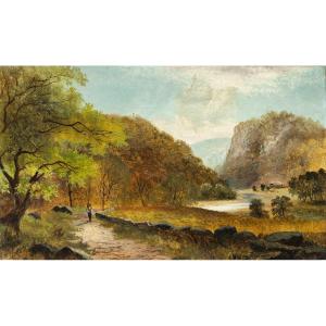 Peintre anglais (XIXe siècle) - Promenade au bord du chemin.