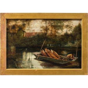 English Painter (late 19th Century) - River Landscape With Boat.