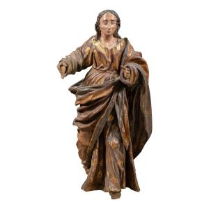 Sculpture en bois sculpté et peint - Figure de saint - Italie, XVIIe-XVIIIe siècle.