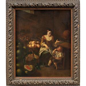 Peintre italien (XVIIIe siècle) - La marchande de fruits.