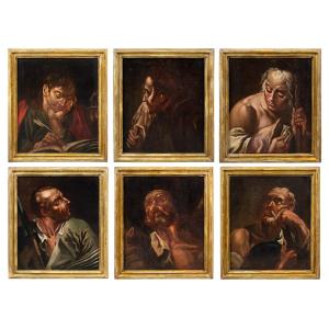 Cercle de Giambattista Piazzetta (Venise 1683 - Venise 1754) - Six Apôtres en buste.