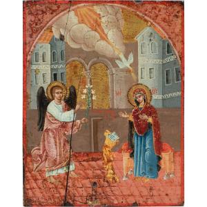 Icône orthodoxe grecque (XIXe siècle) - Annonciation.