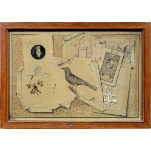 Aloys Orelli (actif au début du XIXe siècle) - Trompe-l'œil avec gravures.
