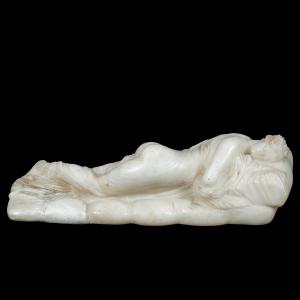 Alabaster Sculpture - Reclining Girl. Italy, Early 19th Century.