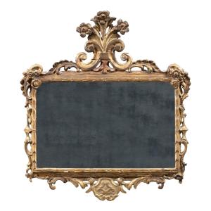 Carved And Gilded Wood Mirror. Italy, 18th Century.